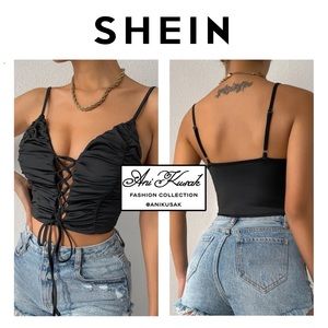 SHEIN Runched Lace Up Cropped Cami Top (Open To Reasonable Offers)